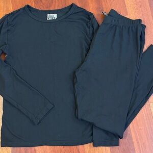 Kids Winter Layer Black Top Pants Set “long underwear” medium READ DESCRIPTION